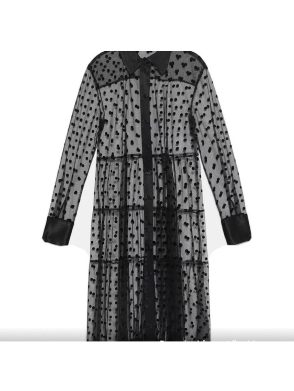 NWT Zara Black Sheer Swiss dot Tulle button down duster/dress - Picture 4 of 13